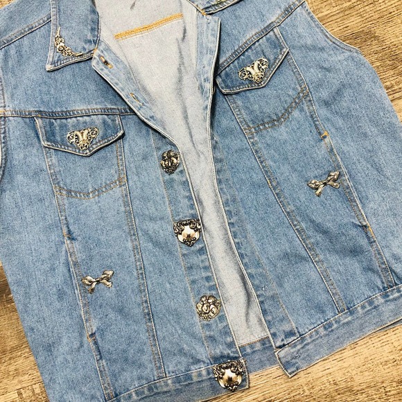 Vintage RETRO Denim Vest Women's Size Med M Jeans Rodeo Dress Western A6 - Picture 4 of 7
